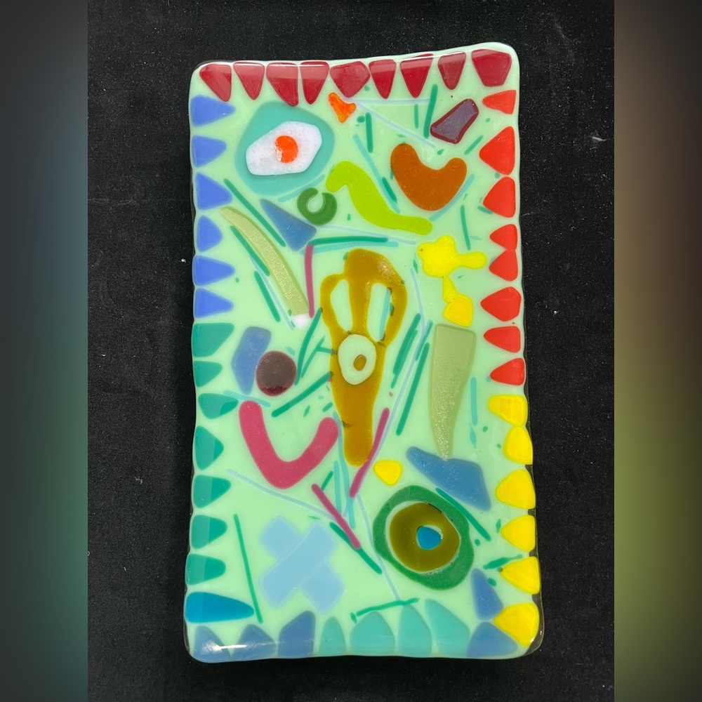 Mermaid ‘s Amphora “Fused Art Glass Art Handmade 10.5”x6”Rectangular Tray Green